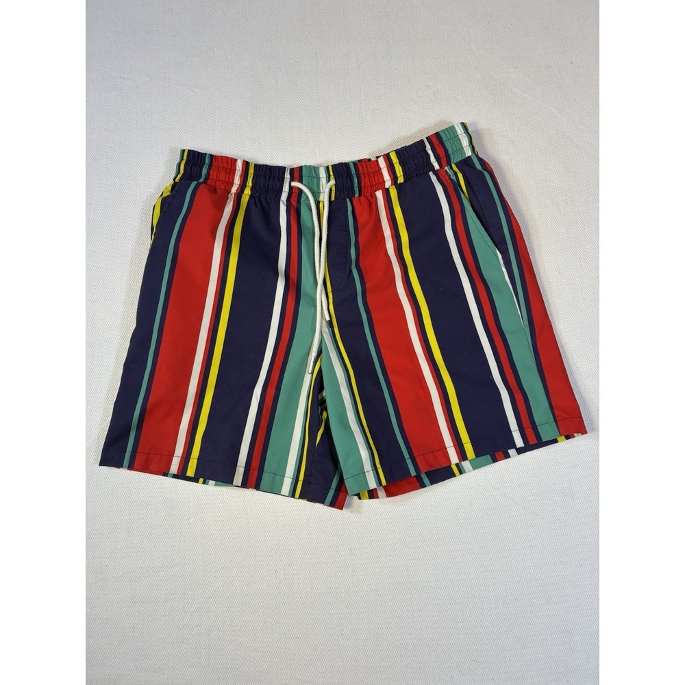 SHEIN Men's Medium Striped Swim Shorts Multi-Color Elastic Waist Beach Trunks